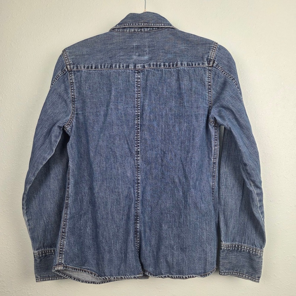 Denim Shirt Eddie Bauer Womens XS Blue Long Sleeve Button Up Blouse - Picture 10 of 11